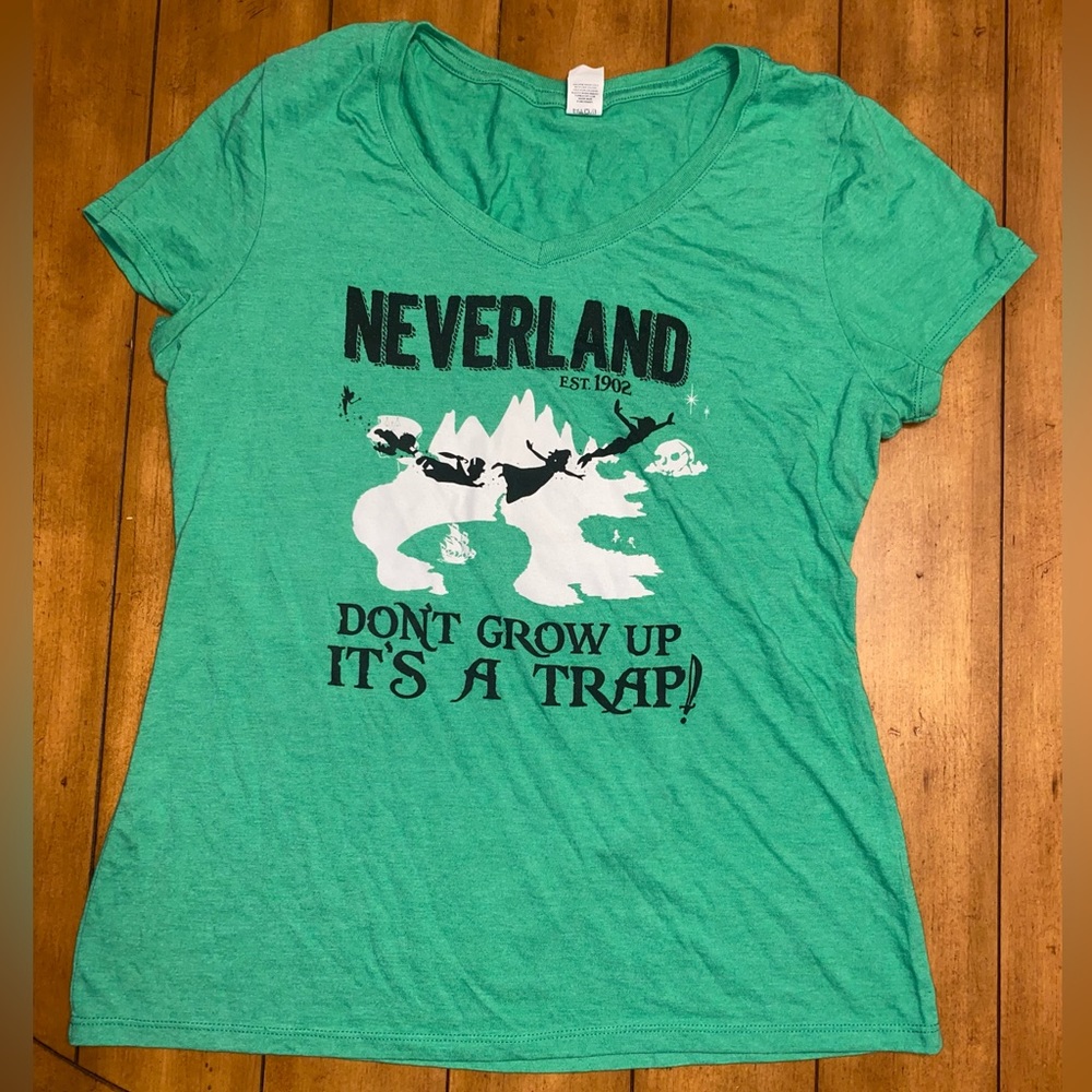 Disney Peter Pan green t shirt size large. EUC. Small shop (district made shirt)